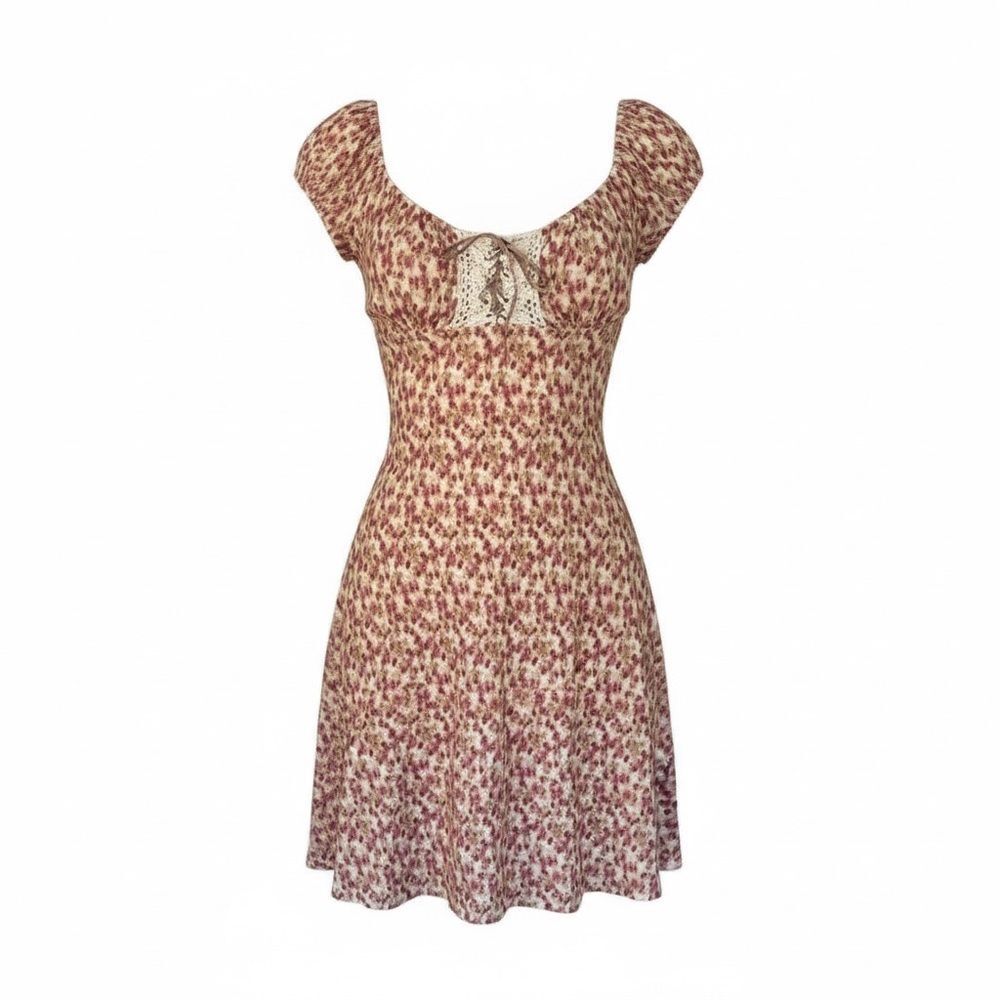 Y2k vintage floral crochet detail knee length dress